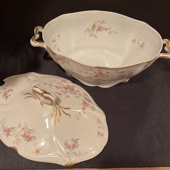 C. Ahernfeldt, Pink Floral With Green Leaves Pattern, Limoges: Large Tureen - Picture 3 of 10